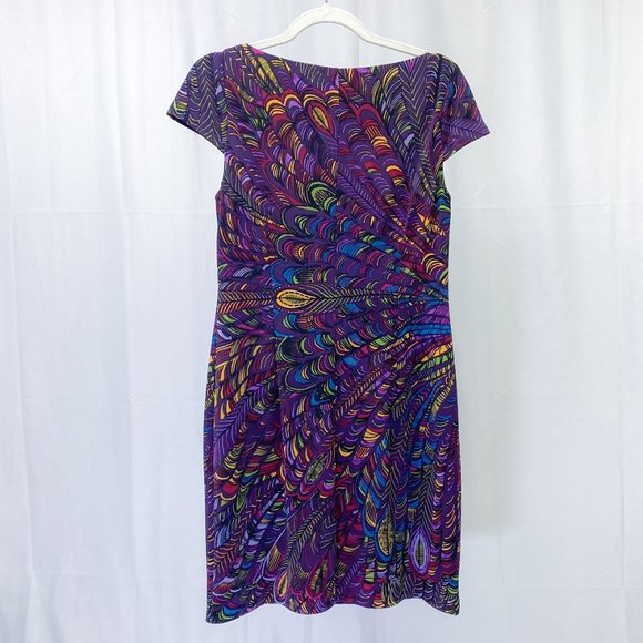 Evan Picone Women's Dress Peacock Feather Pattern Sz 10 Eclectic Cocktail Attire - Picture 3 of 14